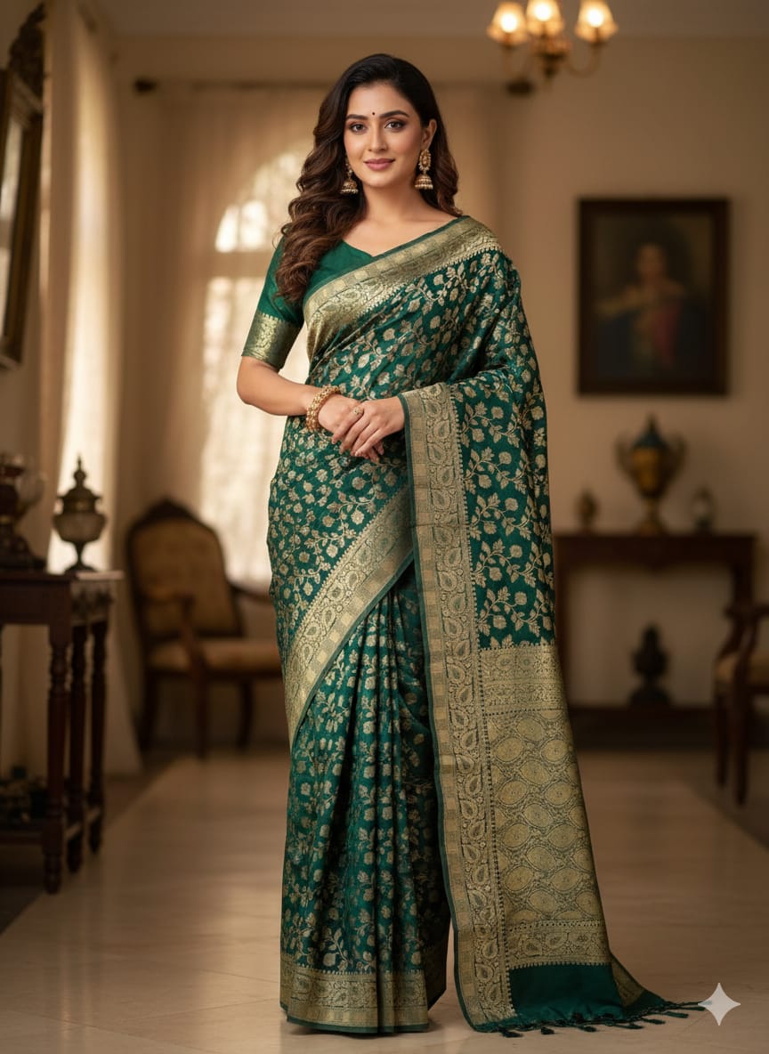 Jaal Zari work Banaras Jorget silk saree