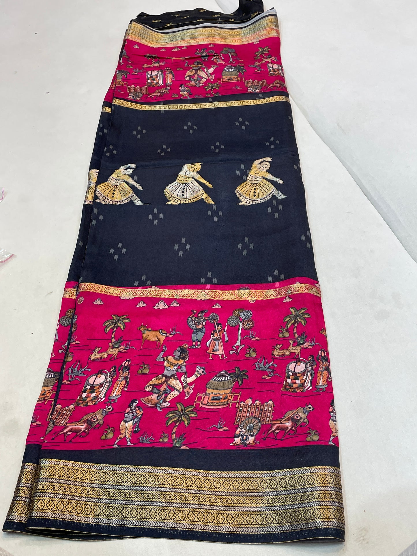 Pure Dola silk kalamkari Bharatanatyam dancing doll design