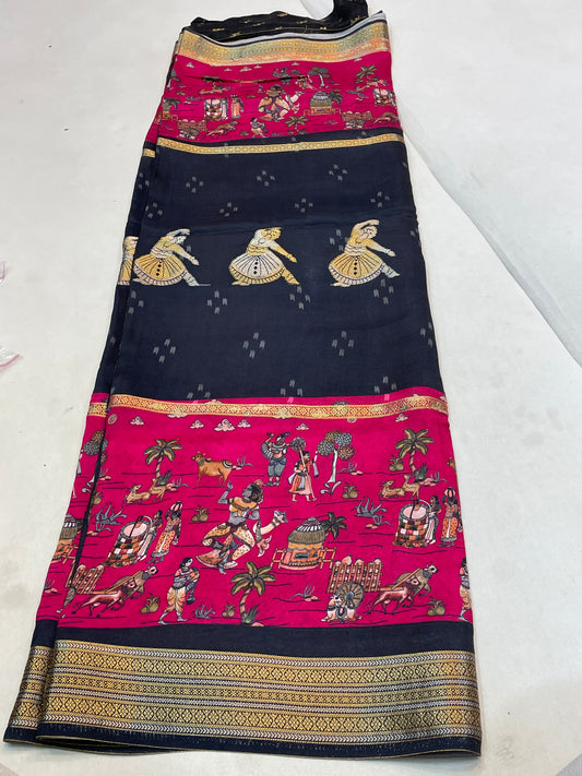 Pure Dola silk kalamkari Bharatanatyam dancing doll design