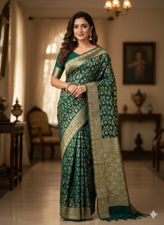 Jaal Zari work Banaras Jorget silk saree